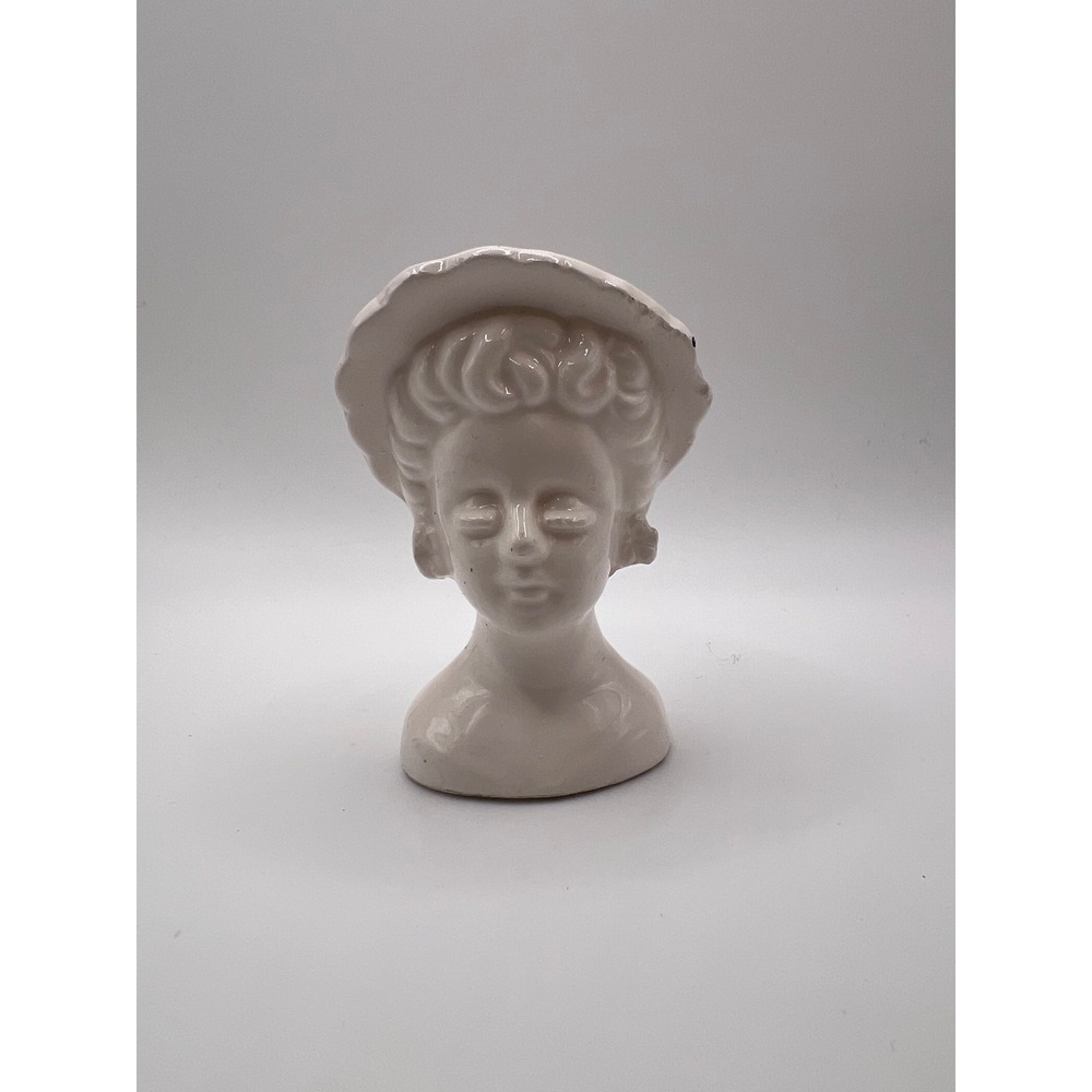 VTG Porcelain White Miniature Lady Head W Hat Bud Vase Marked Japan 3" MCM Decor